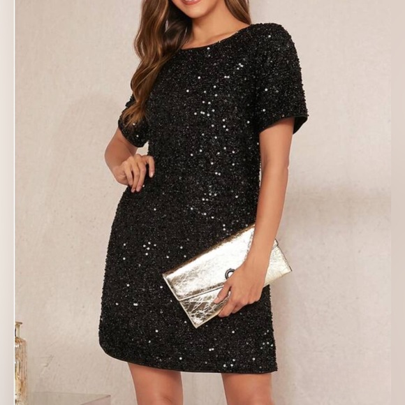 Black Sequin Mini Tunic Dress - Picture 4 of 5